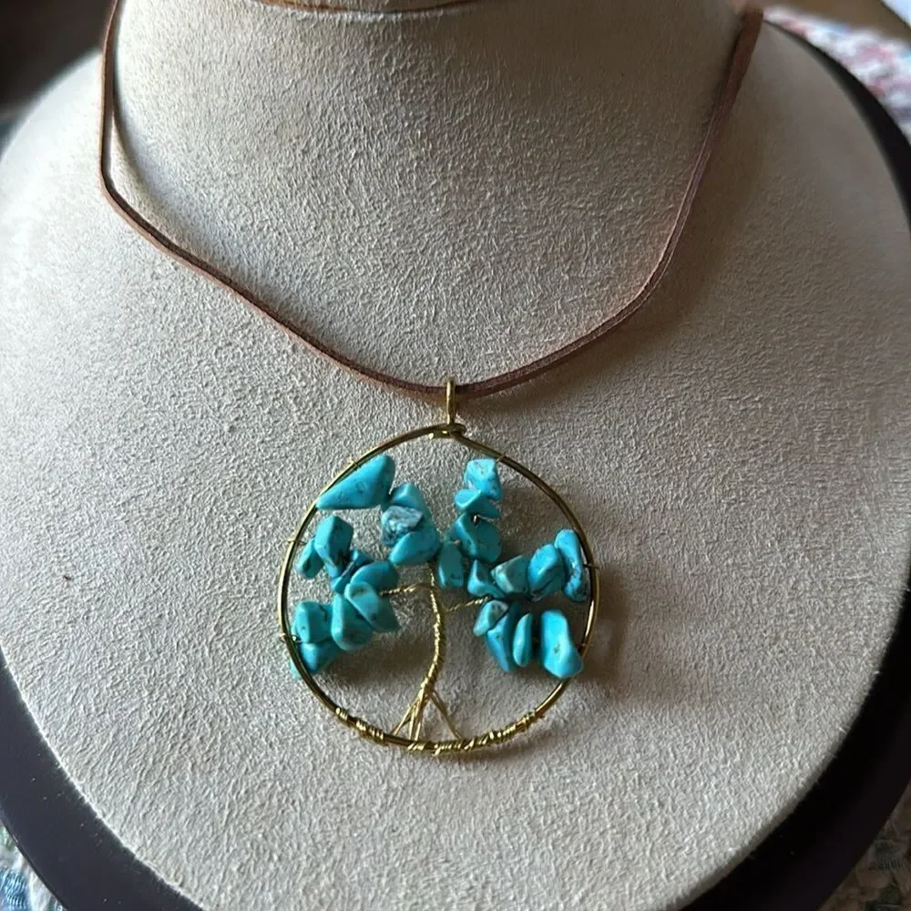 Turquoise “Tree of Life” Leather Necklace